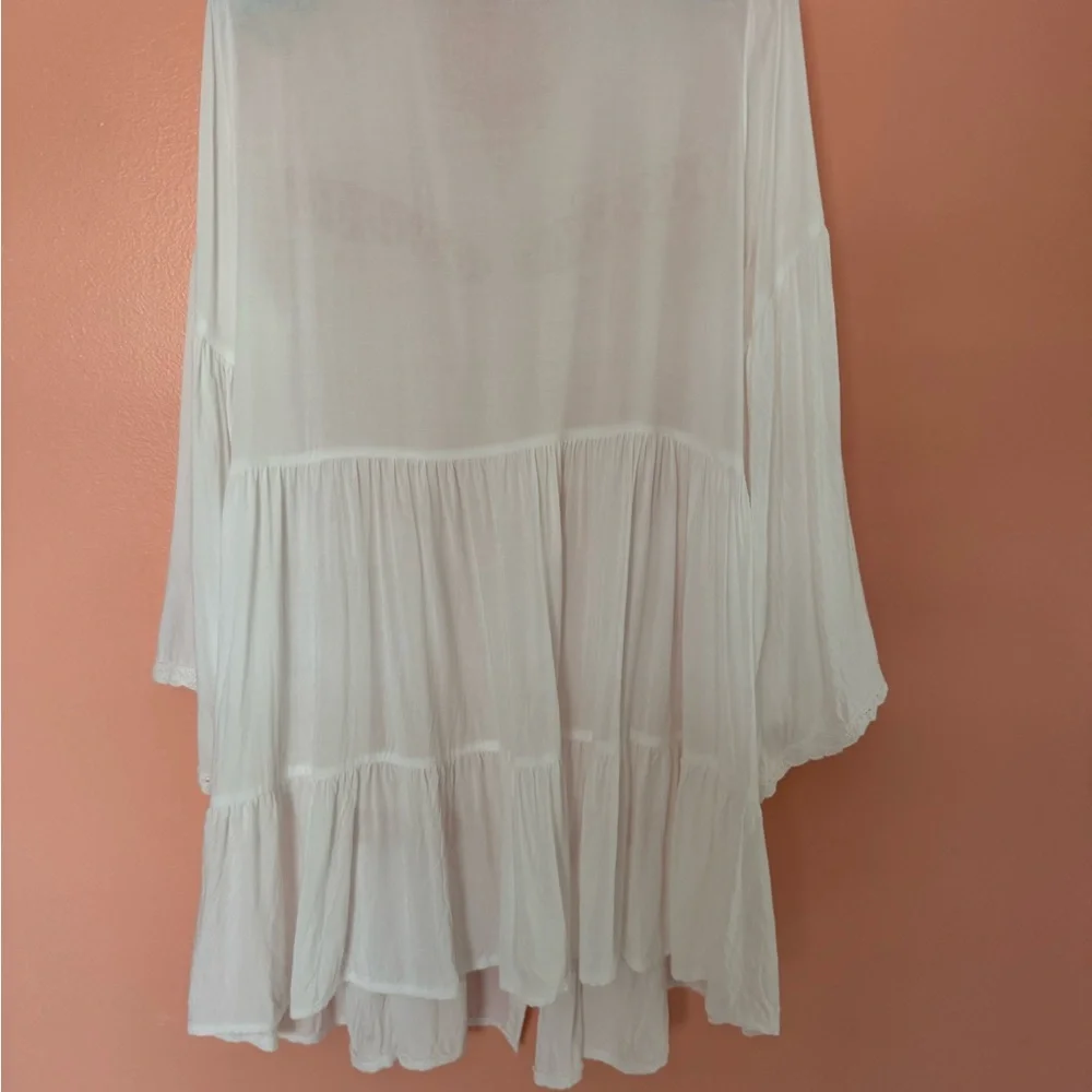 🦩🌴BOHO Beach cover up White Button-Up Tunic with Lace Details🌴🦩 - Picture 5 of 12